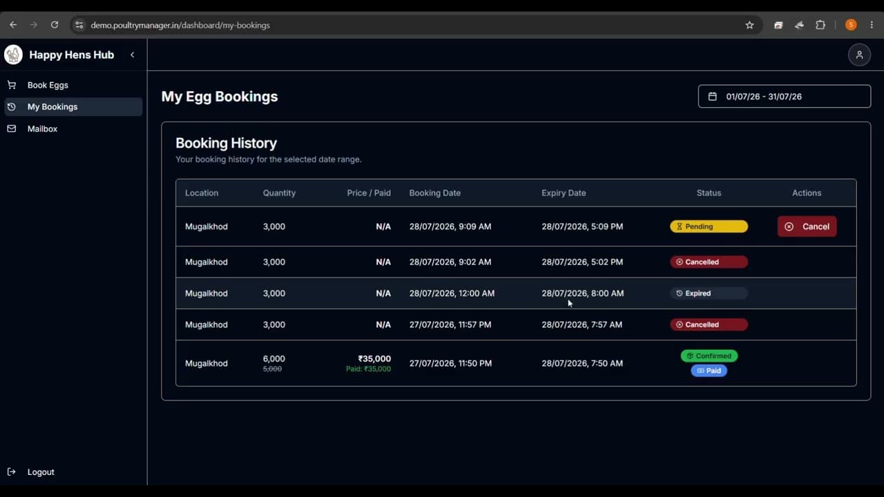  My Bookings | PoultryManager Tutorial